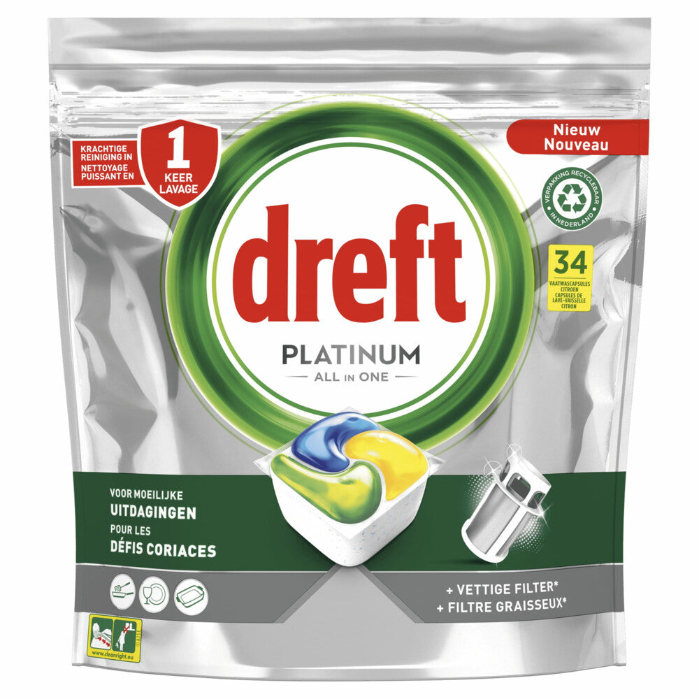 Dreft 34szt. kapsułki do zmywarki Platinum All in One Cytryna
