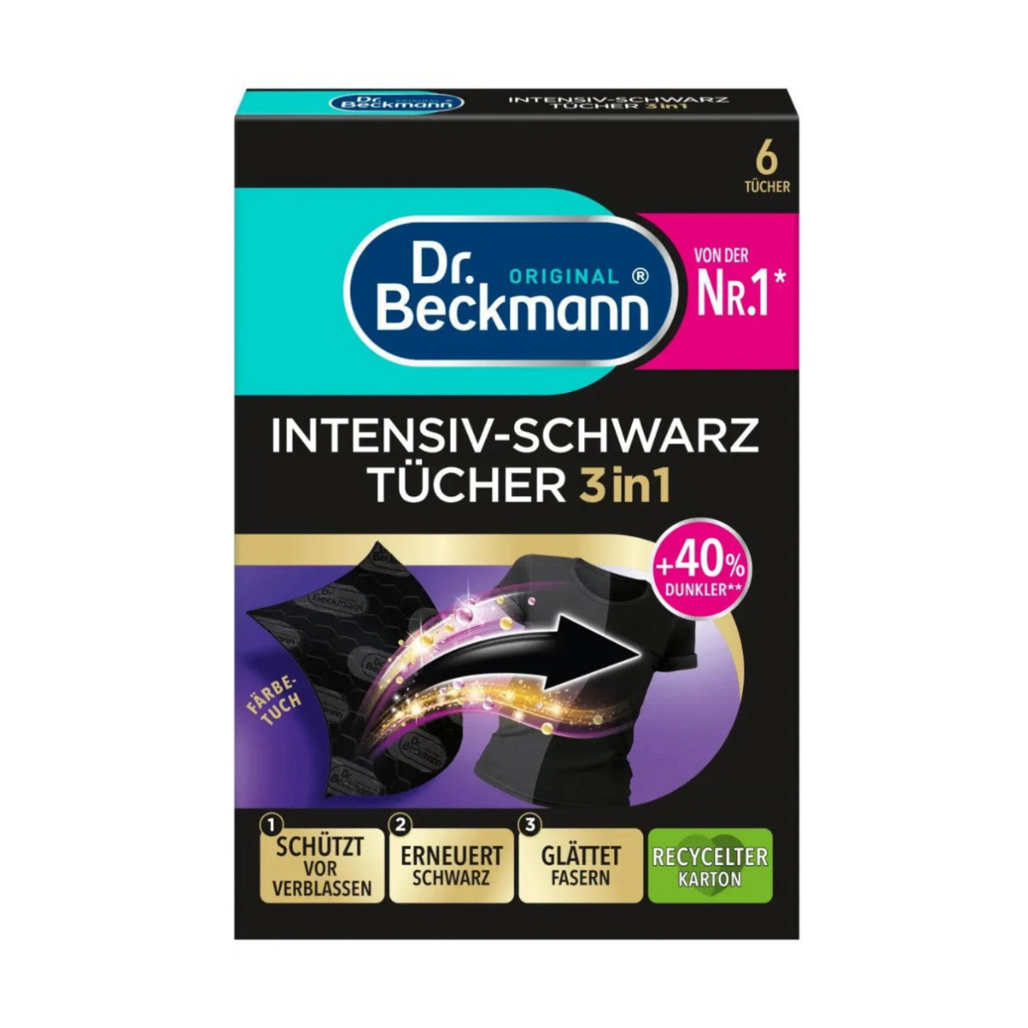 Dr. Beckmann 6szt. chusteczki do prania czarnych tkanin 2in1