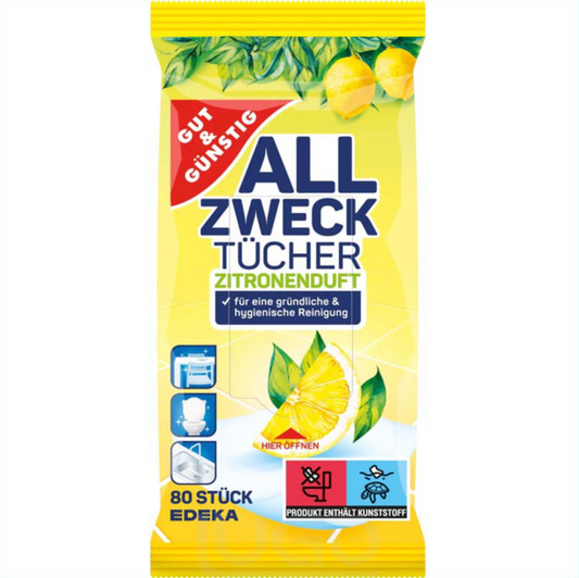 Gut&Gunstig 80szt. chusteczki nawilżane do czyszczenia uniwersalne Cytrynowe
